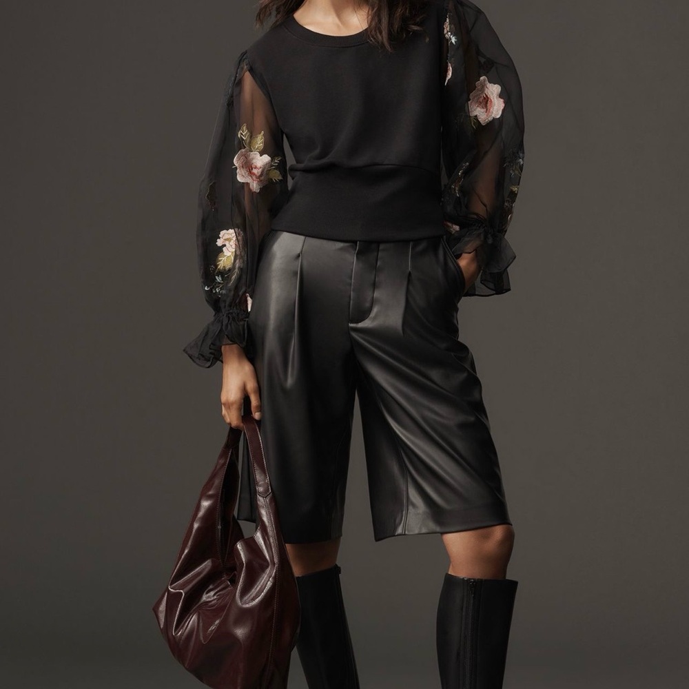 ANTHROPOLOGIE EMBROIDERED FLORAL SHEER LONG-SLEEVE TOP